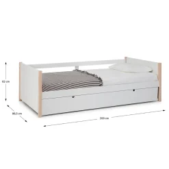 Lit gigogne 2 x 90 x 190 cm - MDF, pin et métal - Blanc et naturel - MAREKI><noscript><img width=
