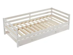 Vente-unique Lit gigogne AEDAN II - 2 x 90 x 190 cm - Pin massif et MDF - Blanchi*Enfant Lit Enfant