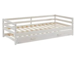Vente-unique Lit gigogne AEDAN II - 2 x 90 x 190 cm - Pin massif et MDF - Blanchi + matelas*Enfant Lit Enfant