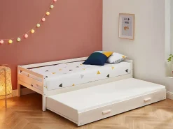 Vente-unique Lit gigogne AEDAN II - 2 x 90 x 190 cm - Pin massif et MDF - Blanchi + matelas*Enfant Lit Enfant