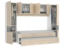 Lit gigogne avec pont de lit SELENA - 90 x 190 cm - Coloris : chêne et blanc + Matelas><noscript><img width=