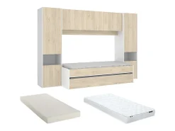 Lit gigogne avec pont de lit SELENA - 90 x 190 cm - Coloris : chêne et blanc + Matelas><noscript><img width=