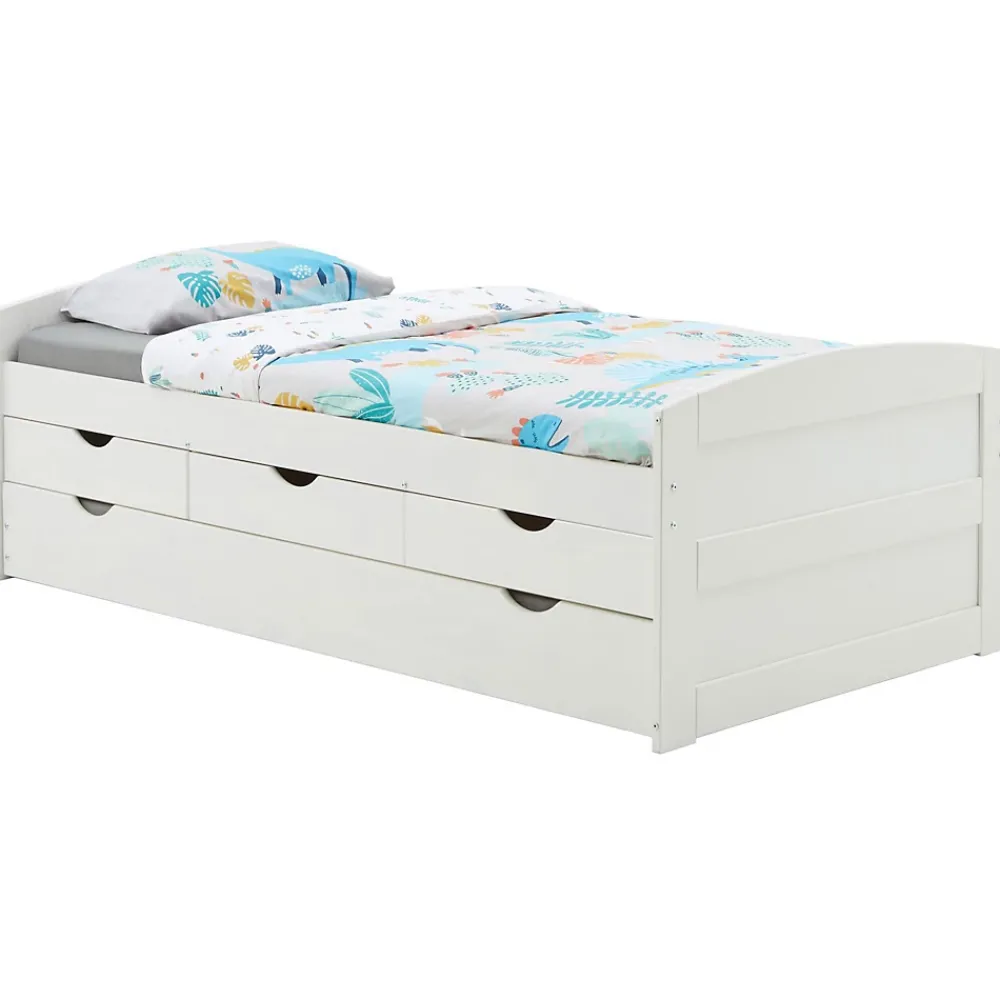 Idimex Lit gigogne avec rangements JESSY, 90 x 190 cm en pin massif lasuré blanc* Lit Gigogne