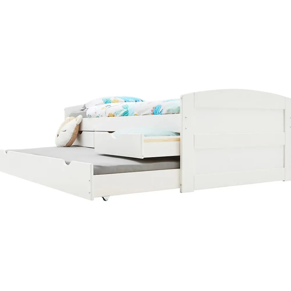 Idimex Lit gigogne avec rangements JESSY, 90 x 190 cm en pin massif lasuré blanc* Lit Gigogne