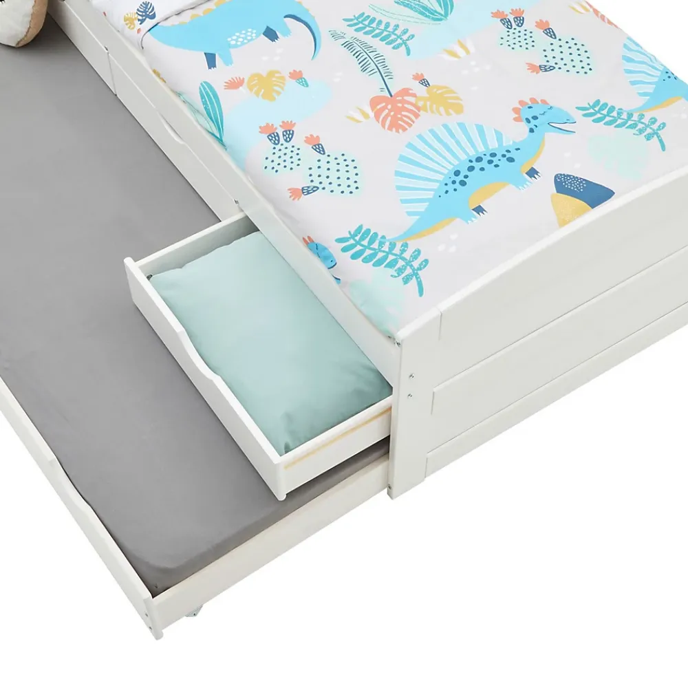 Idimex Lit gigogne avec rangements JESSY, 90 x 190 cm en pin massif lasuré blanc* Lit Gigogne