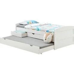 Idimex Lit gigogne avec rangements JESSY, 90 x 190 cm en pin massif lasuré blanc* Lit Gigogne