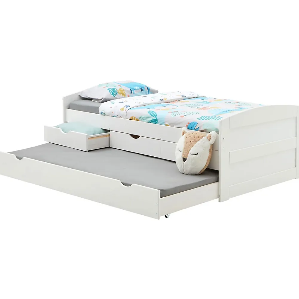 Idimex Lit gigogne avec rangements JESSY, 90 x 190 cm en pin massif lasuré blanc* Lit Gigogne
