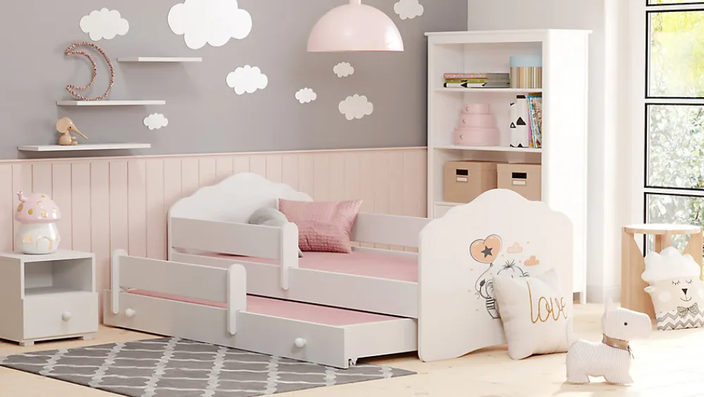 Lit gigogne blanc FIONA avec sommier et matelas - Elephant orange - 2 x 160 cm x 80 cm>Htmeubles Outlet