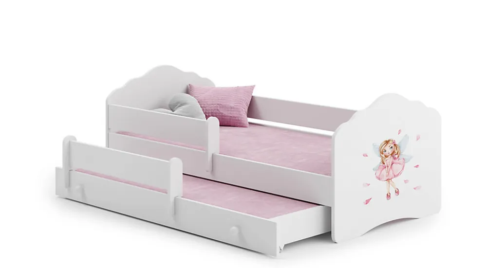 Lit gigogne blanc FIONA avec sommier et matelas - Fée rose - 2 x 160 cm x 80 cm>Htmeubles Online