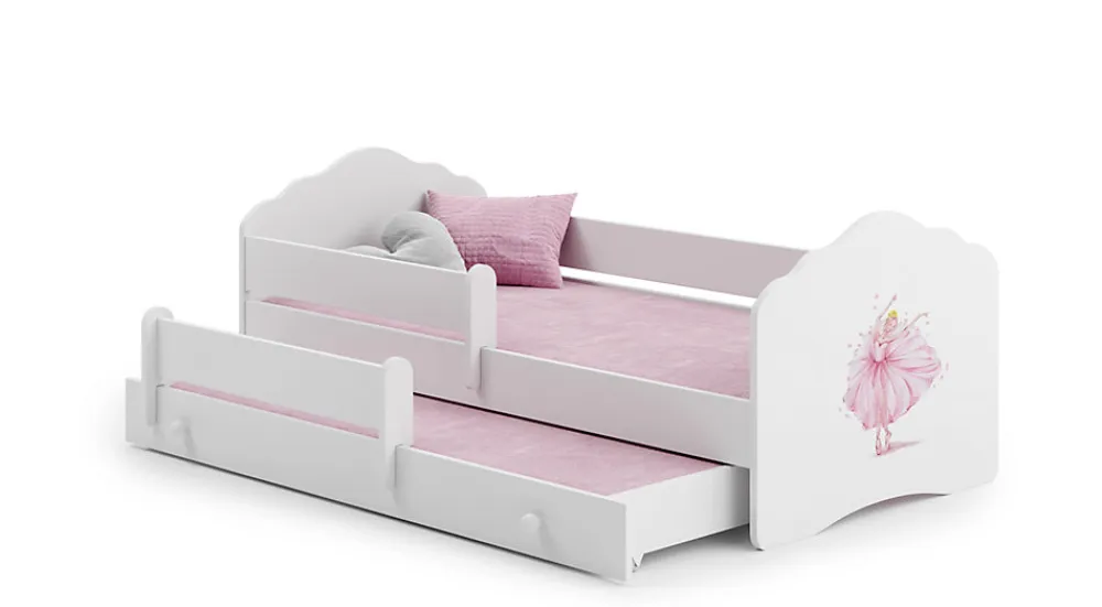 Lit gigogne blanc FIONA avec sommier et matelas - Princesse rose - 2 x 160 cm x 80 cm>Htmeubles Clearance