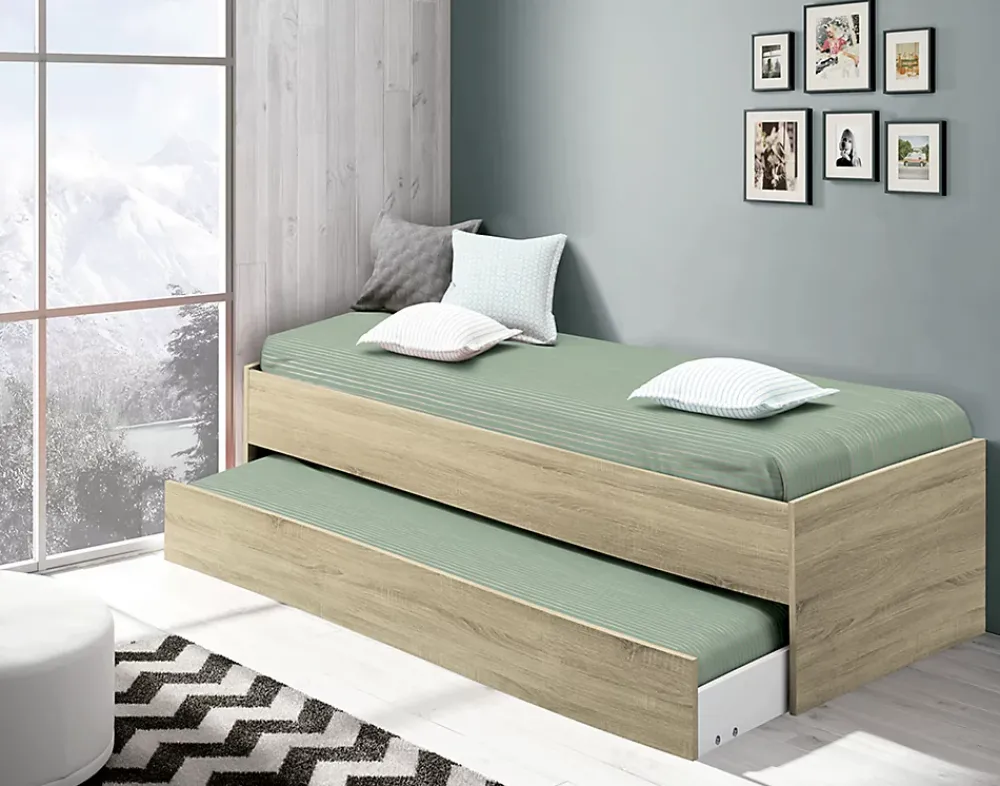 Pegane Lit gigogne coloris Cambrian - Hauteur 54 x Longueur 202 x Profondeur 97 cm*Enfant Lit Enfant