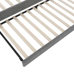 Lit Gigogne Double 140x200 cm - Ports USB Type-C et Éclairage LED d'Ambiance, Compartiment de Rangement, Lin - sans Matelas - Gris><noscript><img width=