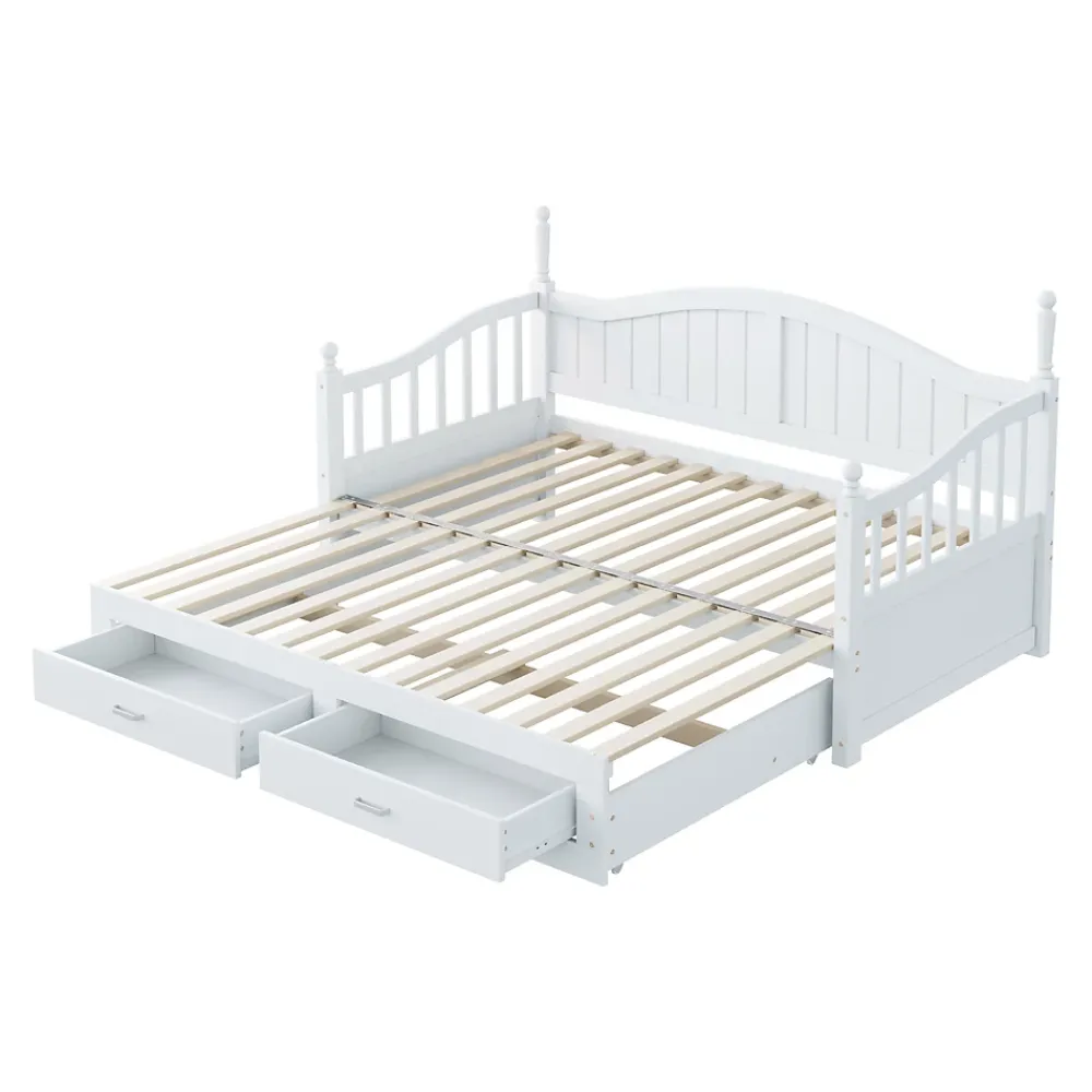 Okwish Lit Gigogne en Bois 90/180x190 cm Extensible avec Tiroirs et Sommier Intégré, Lit Multifonction pour enfant ou Adulte, Blanc* Lit Gigogne