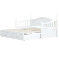 Okwish Lit Gigogne en Bois 90/180x190 cm Extensible avec Tiroirs et Sommier Intégré, Lit Multifonction pour enfant ou Adulte, Blanc* Lit Gigogne