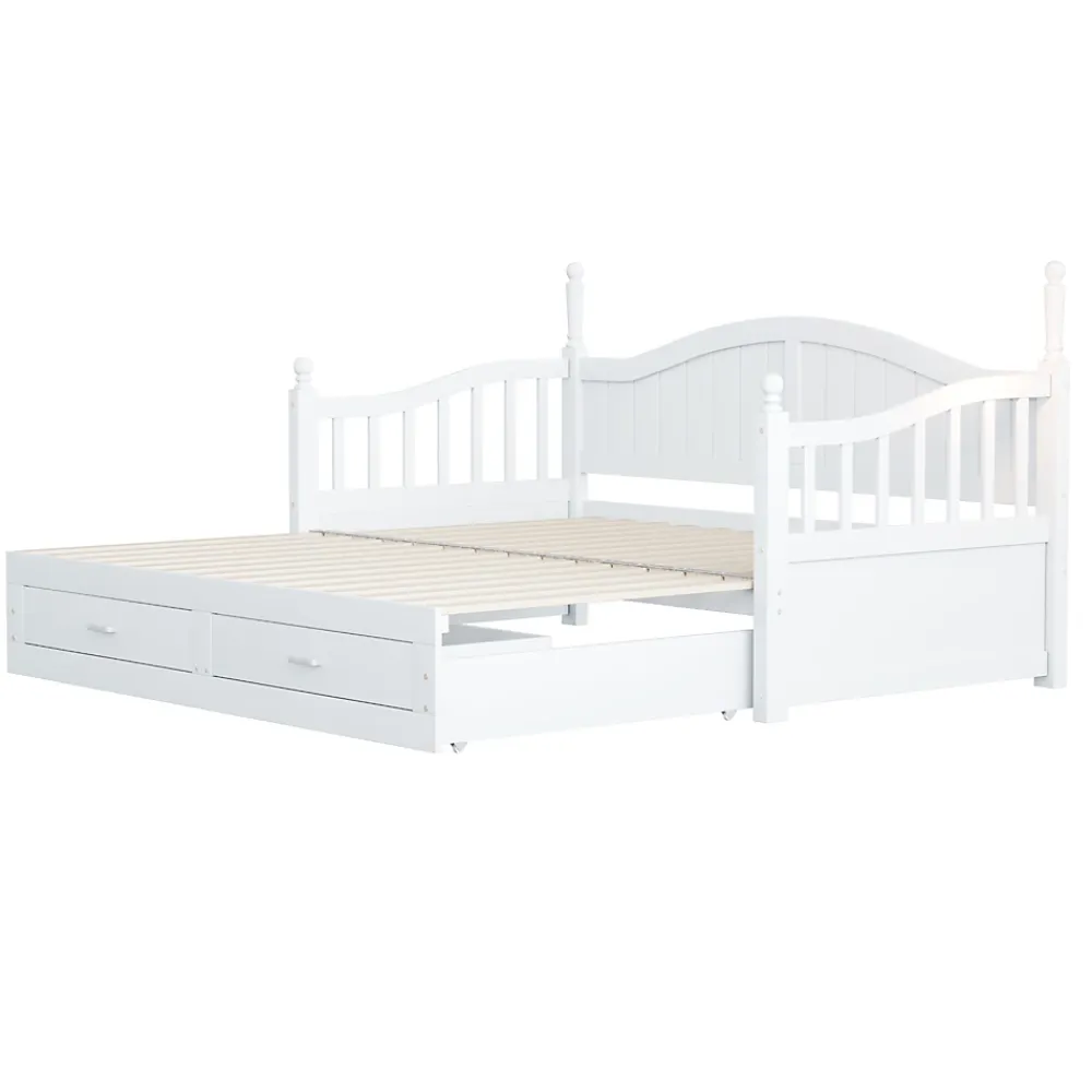 Okwish Lit Gigogne en Bois 90/180x190 cm Extensible avec Tiroirs et Sommier Intégré, Lit Multifonction pour enfant ou Adulte, Blanc* Lit Gigogne