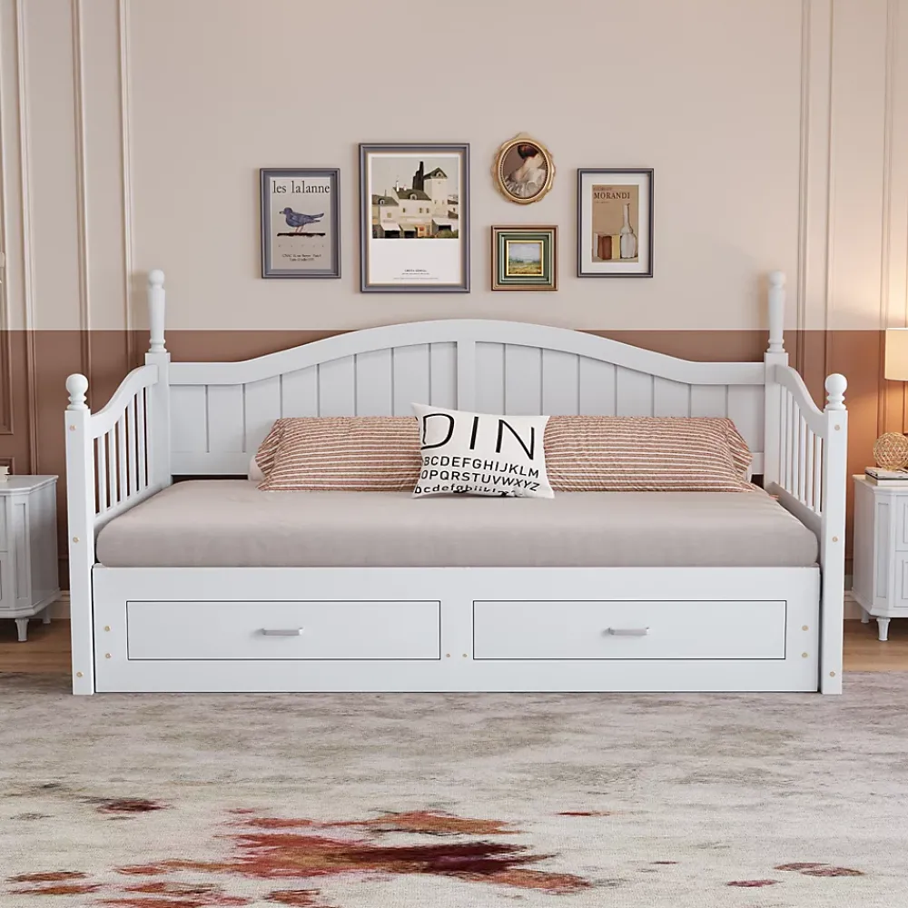 Okwish Lit Gigogne en Bois 90/180x190 cm Extensible avec Tiroirs et Sommier Intégré, Lit Multifonction pour enfant ou Adulte, Blanc* Lit Gigogne
