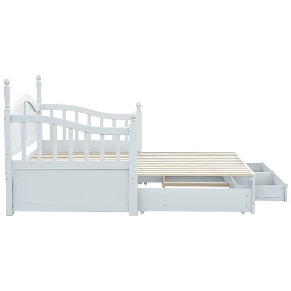 Okwish Lit Gigogne en Bois 90/180x190 cm Extensible avec Tiroirs et Sommier Intégré, Lit Multifonction pour enfant ou Adulte, Blanc* Lit Gigogne