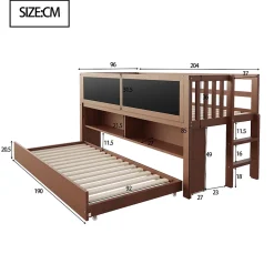 Okwish Lit Gigogne enfant 90x200 cm avec Lit Tiroir, Échelle, Tableau à Gribouillis et Rangement Intégré - Sans Matelas - Bois Marron* Lit Gigogne