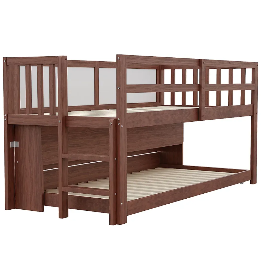 Okwish Lit Gigogne enfant 90x200 cm avec Lit Tiroir, Échelle, Tableau à Gribouillis et Rangement Intégré - Sans Matelas - Bois Marron* Lit Gigogne