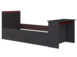 Vente-unique Lit gigogne gamer2 x 90 x 200 cm - Avec bureau - LEDs - Anthracite et rouge + Sommier - VOUANI* Lit Gigogne