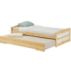 Lit gigogne LORENA en pin massif, 90 x 190 cm, vernis naturel et blanc>Idimex Clearance