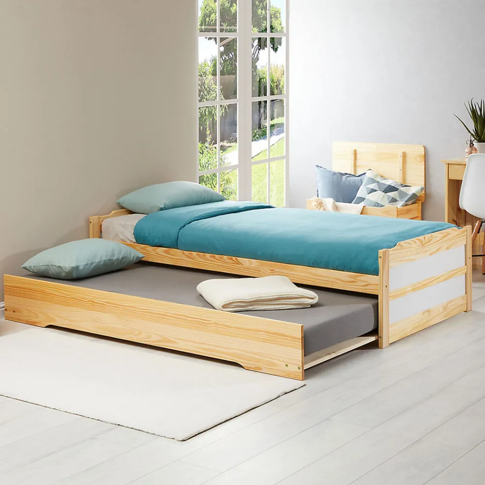 Lit gigogne LORENA en pin massif, 90 x 190 cm, vernis naturel et blanc>Idimex Clearance