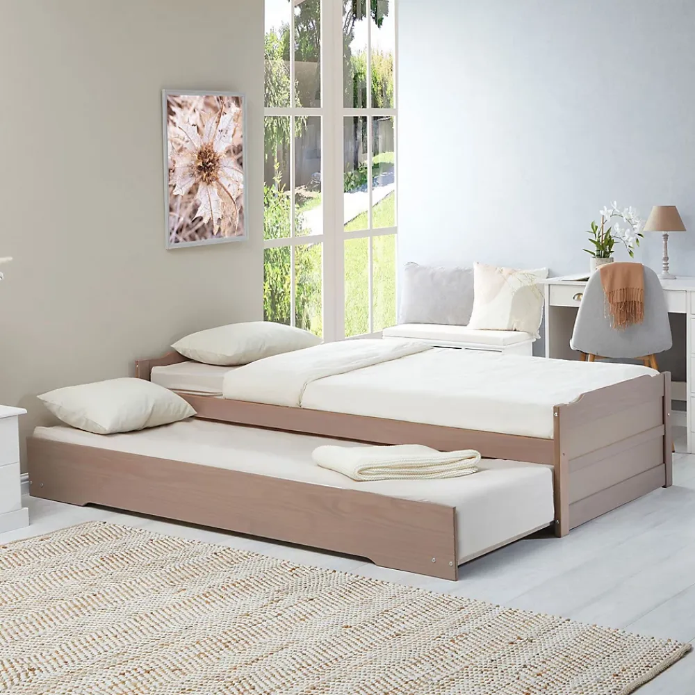 Idimex Lit gigogne LORENA en pin massif, 90 x 190 cm, lasuré taupe* Lit Gigogne