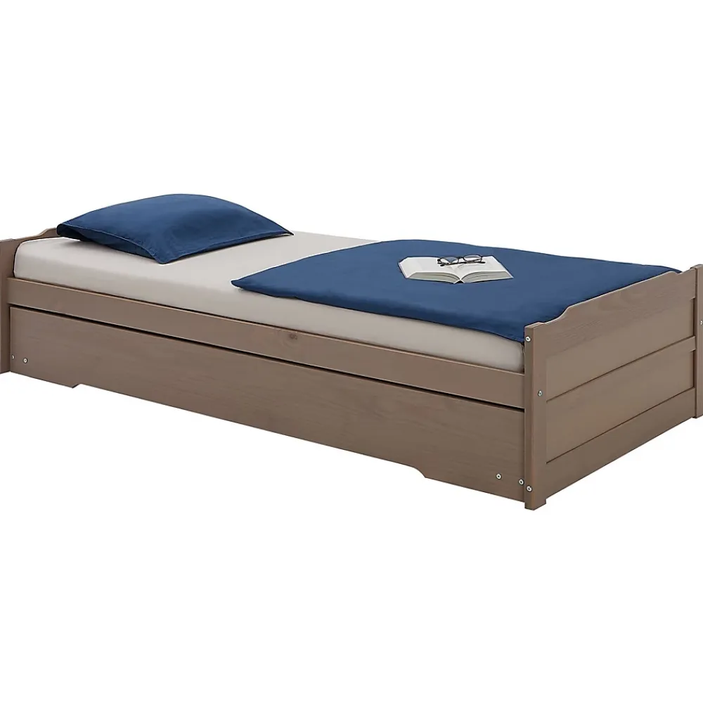 Idimex Lit gigogne LORENA en pin massif, 90 x 190 cm, lasuré taupe* Lit Gigogne