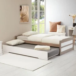 Idimex Lit gigogne LORENA en pin massif, 90 x 190 cm, lasuré taupe et blanc* Lit Gigogne