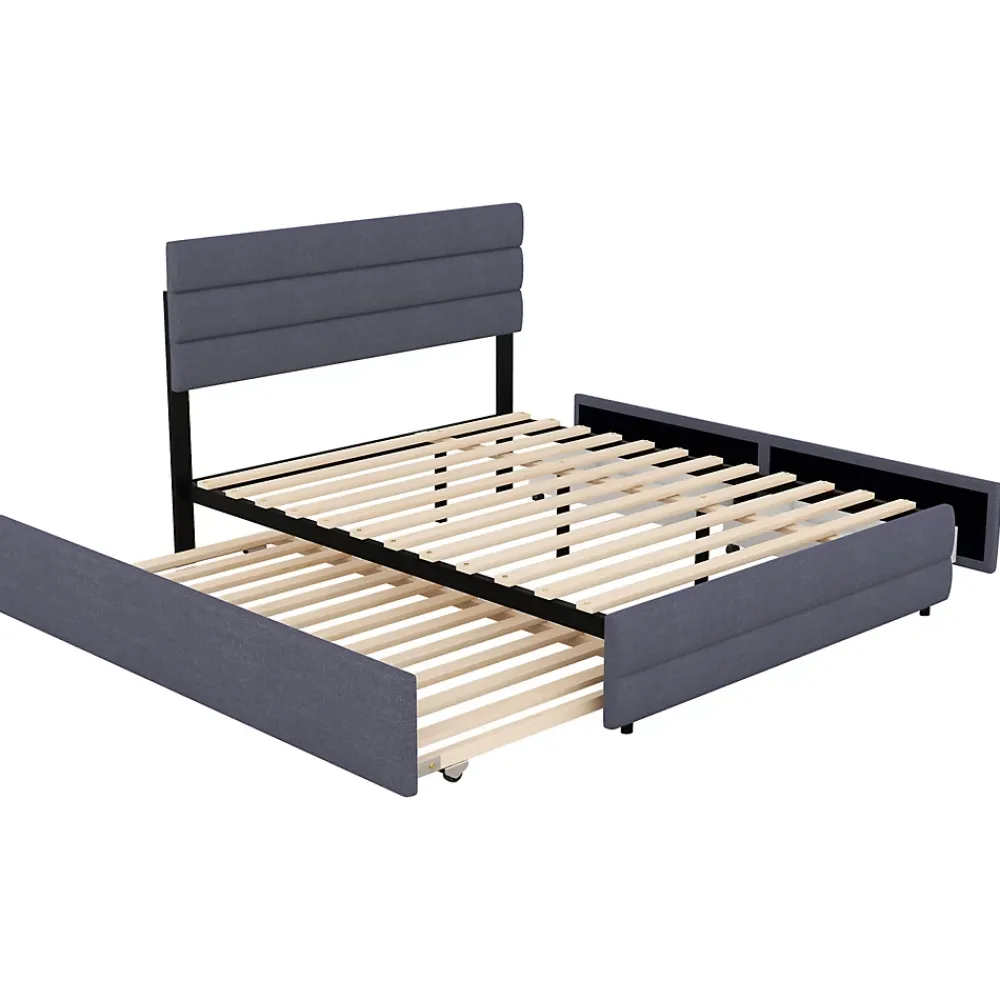 ProximaX Lit gigogne pour adulte et enfant 140 x 200cm & 90 x 190cm avec broche pour deux personnes et deux tiroirs, gris* Lit Coffre