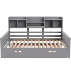 Okwish Lit gigogne simple 90x200 cm en bois avec rangement intégré - multifonction, pratique et spacieux, gris, sans matelas* Lit Gigogne