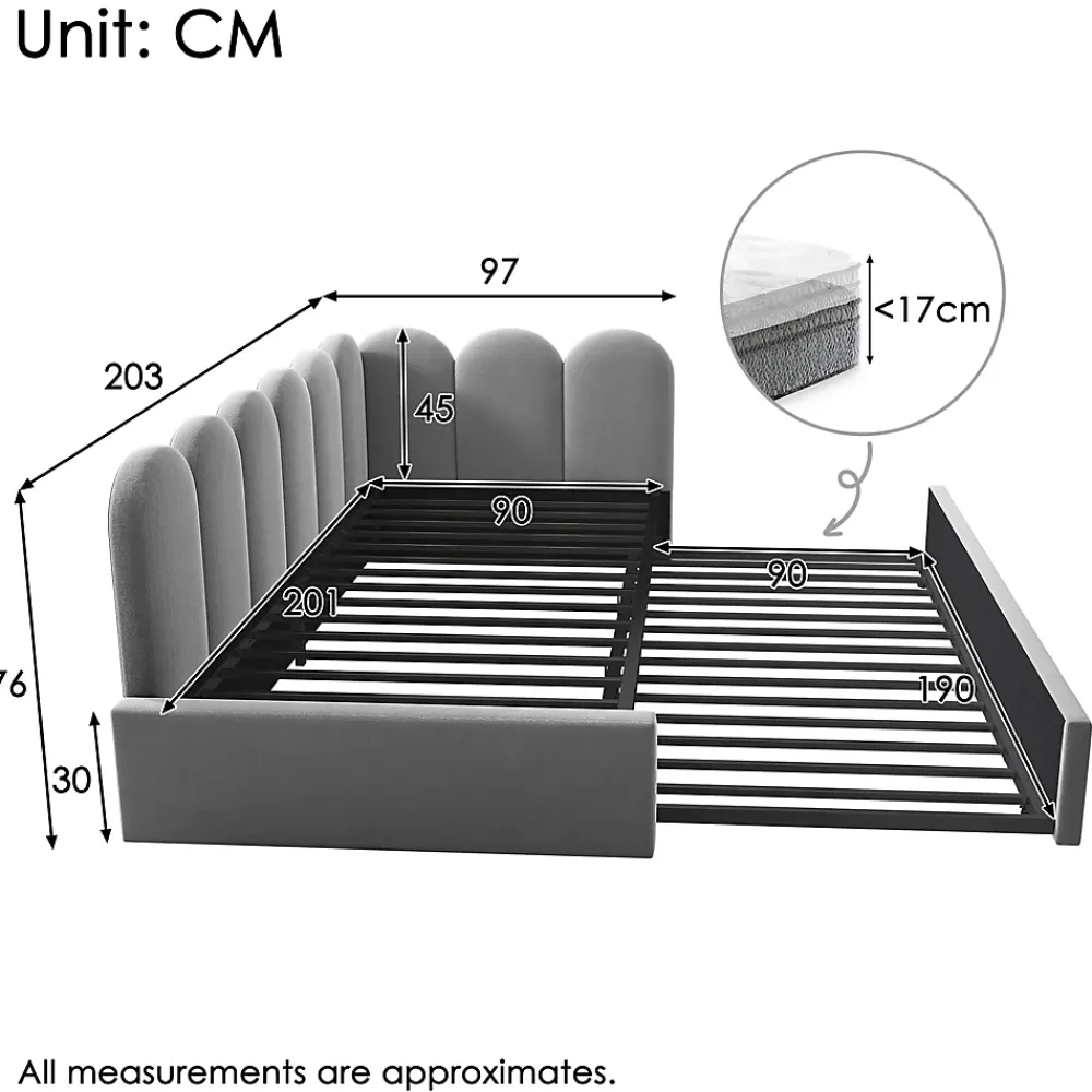 Okwish Lit Gigogne Simple 90x200 cm avec Lit Secondaire - Design Moderne Gain de Place pour Chambre enfant - Velours Gris - Sans Matelas* Lit Gigogne