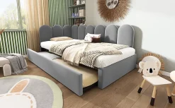 Okwish Lit Gigogne Simple 90x200 cm avec Lit Secondaire - Design Moderne Gain de Place pour Chambre enfant - Velours Gris - Sans Matelas* Lit Gigogne