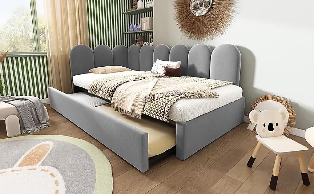 Okwish Lit Gigogne Simple 90x200 cm avec Lit Secondaire - Design Moderne Gain de Place pour Chambre enfant - Velours Gris - Sans Matelas* Lit Gigogne