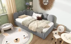Okwish Lit Gigogne Simple 90x200 cm avec Lit Secondaire - Design Moderne Gain de Place pour Chambre enfant - Velours Gris - Sans Matelas* Lit Gigogne