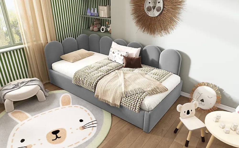 Okwish Lit Gigogne Simple 90x200 cm avec Lit Secondaire - Design Moderne Gain de Place pour Chambre enfant - Velours Gris - Sans Matelas* Lit Gigogne