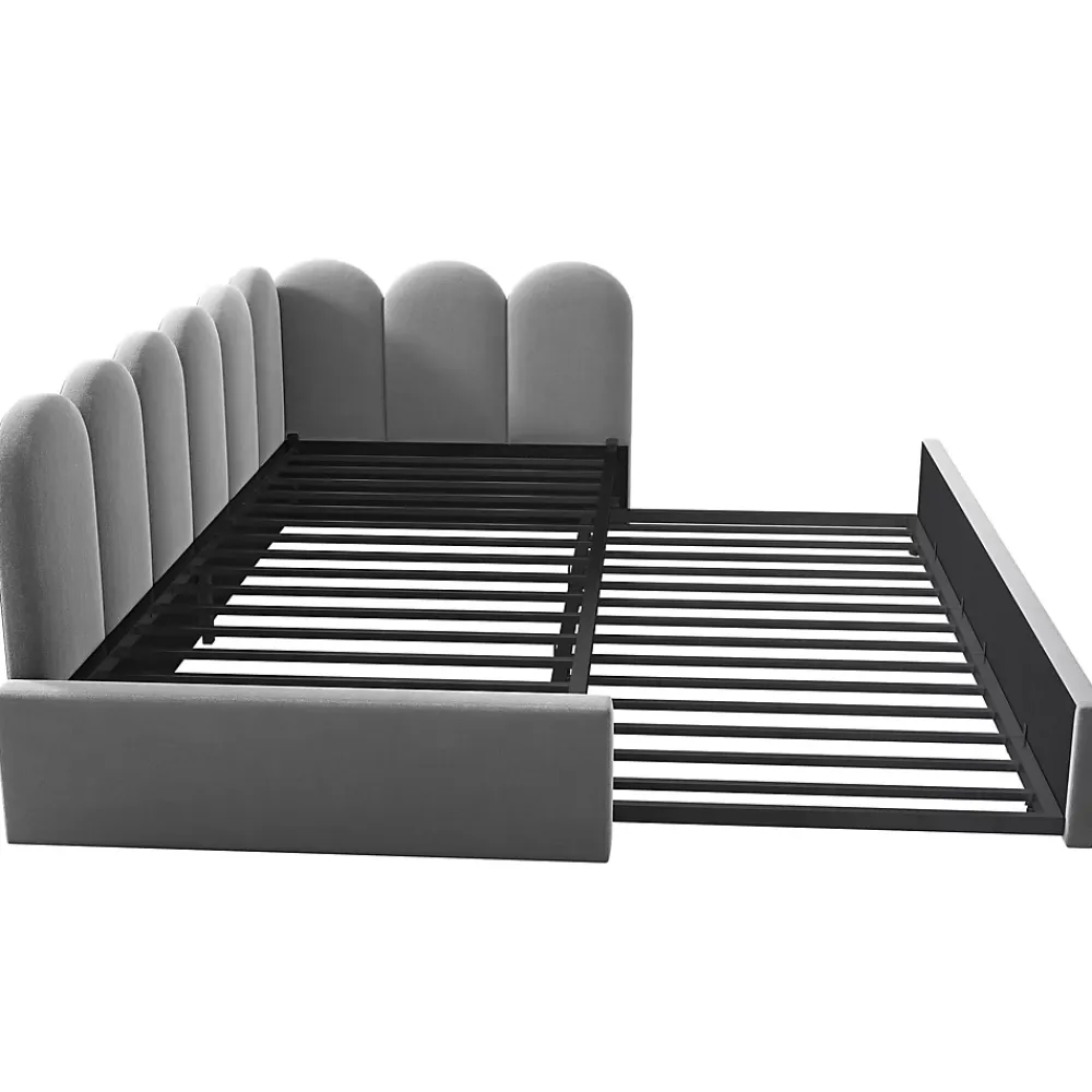 Okwish Lit Gigogne Simple 90x200 cm avec Lit Secondaire - Design Moderne Gain de Place pour Chambre enfant - Velours Gris - Sans Matelas* Lit Gigogne