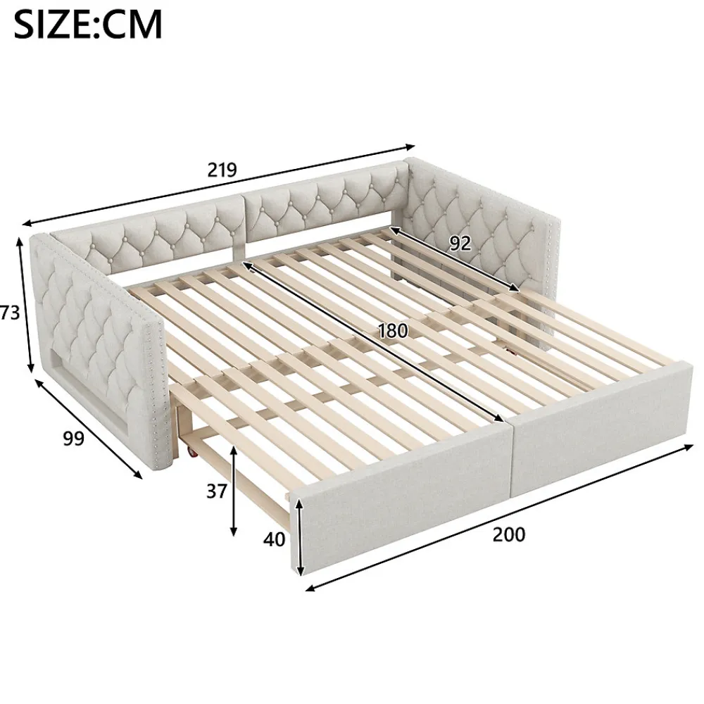 Lit Gigogne 90x200 à 180x200 cm - Lit avec Rangement Intégré et Éclairage LED - Beige>Okwish Hot