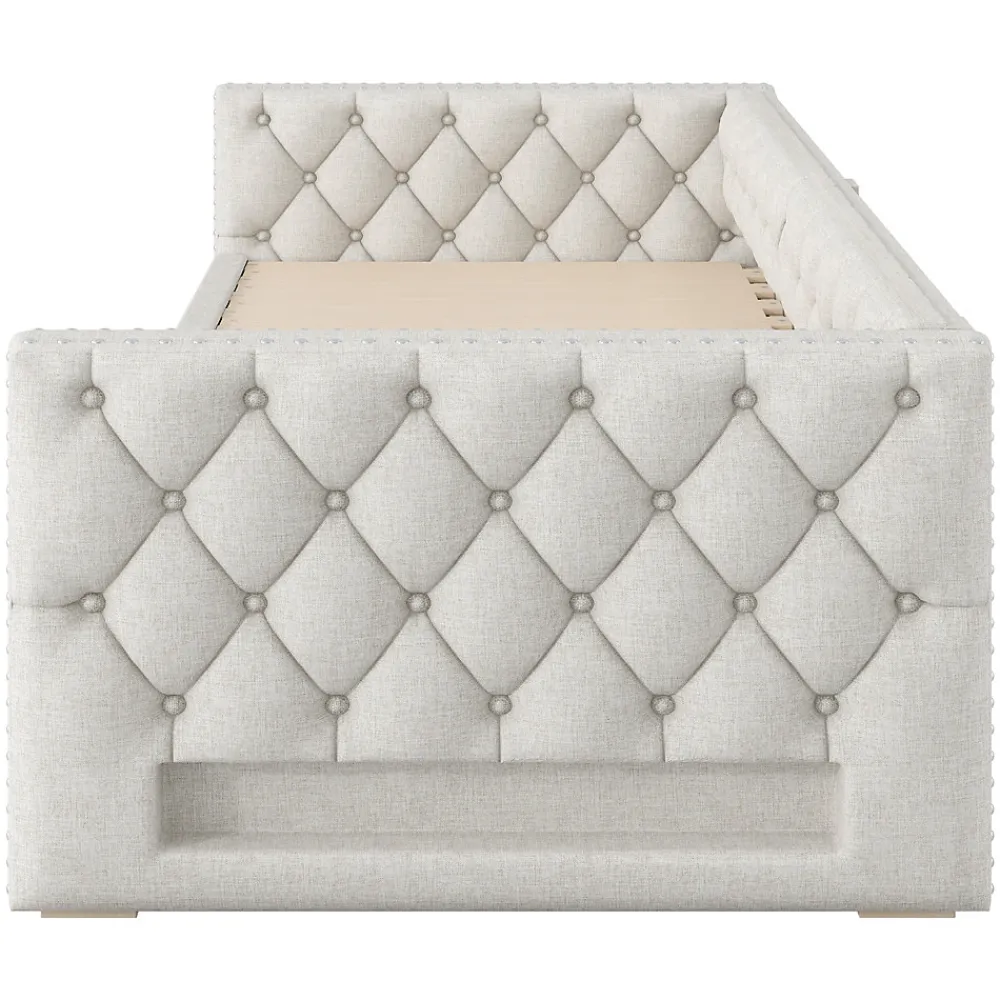 Lit Gigogne 90x200 à 180x200 cm - Lit avec Rangement Intégré et Éclairage LED - Beige>Okwish Hot
