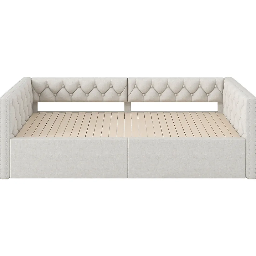 Lit Gigogne 90x200 à 180x200 cm - Lit avec Rangement Intégré et Éclairage LED - Beige>Okwish Hot