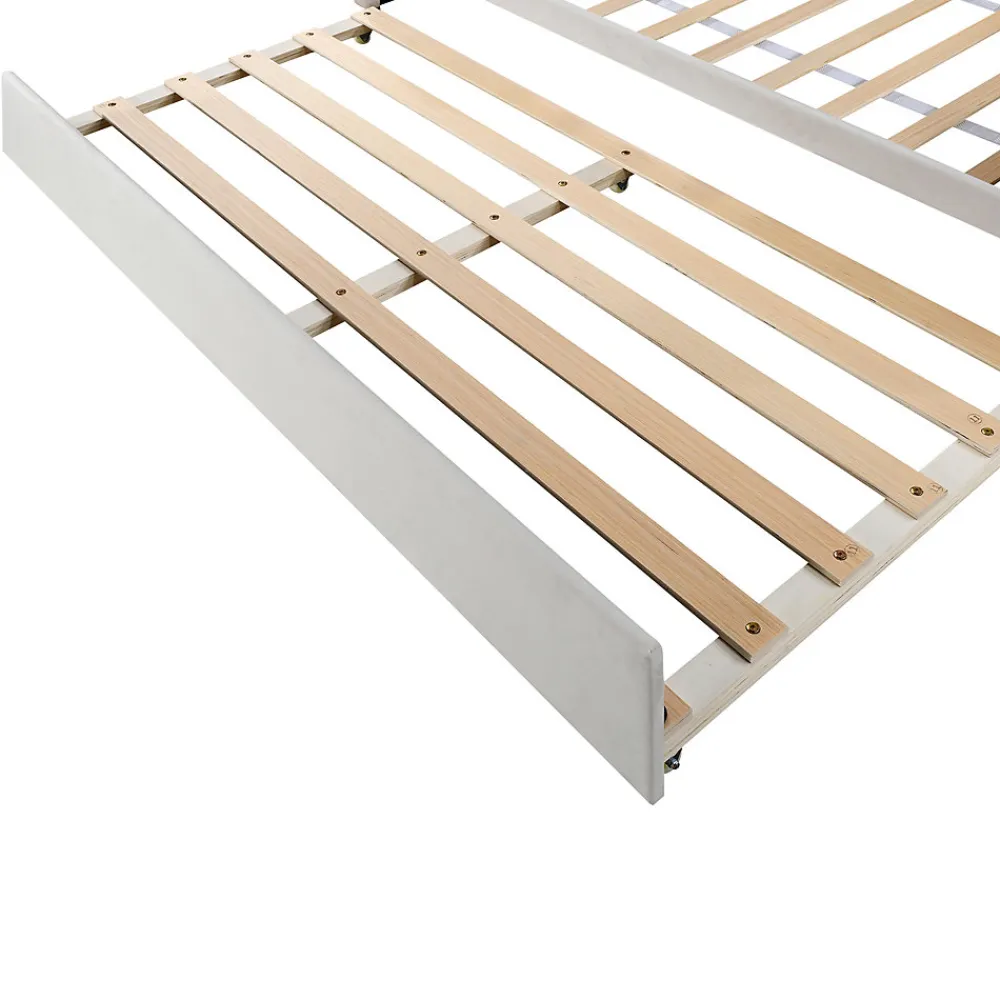 Lit Gigogne 90x200 cm - avec lit tiroir 90x190 cm et éclairage LED ambiant - sans matelas - revêtement en velours élégant - Beige>Okwish Discount