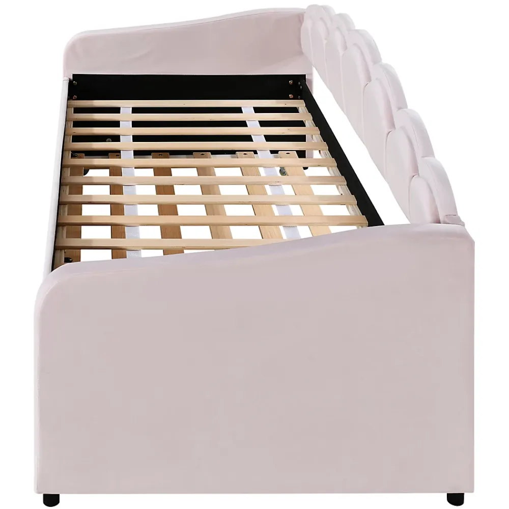 Generique Lit Gigogne 90x200 cm - avec lit tiroir 90x190 cm et éclairage LED ambiant - sans matelas - revêtement en velours doux - Rose* Lit Gigogne
