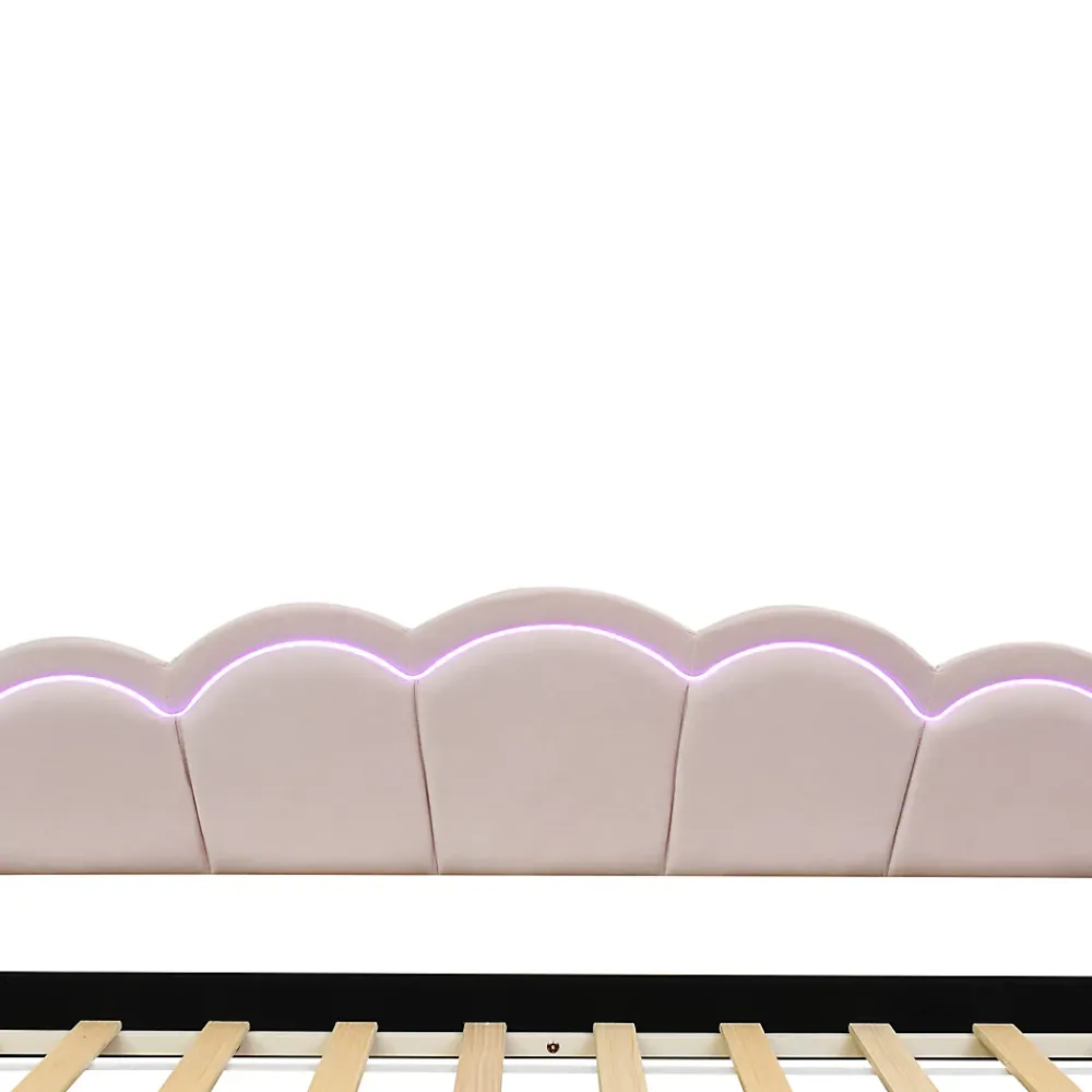 Generique Lit Gigogne 90x200 cm - avec lit tiroir 90x190 cm et éclairage LED ambiant - sans matelas - revêtement en velours doux - Rose* Lit Gigogne