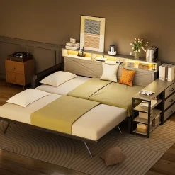 Okwish Lit Gigogne 90x200 cm - Canapé-Lit avec LED, 3 Tiroirs et Rangement Intégré - Métal - Noir* Lit Gigogne