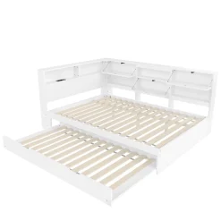 Okwish Lit Gigogne 140x200 cm - Daybed Multifonction avec Tête de Lit et Lit Tiroir - Sans Matelas - Bois Blanc* Lit Gigogne