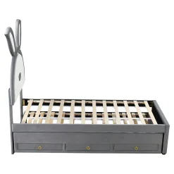 Lit Gigogne 90x200 cm - Lit avec Tiroirs de Rangement et Éclairage LED Changeant, en Velours Gris, Sans Matelas><noscript><img width=