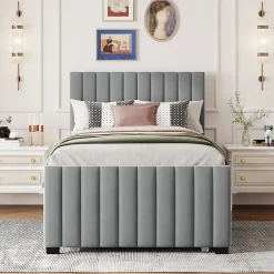Lit Gigogne 90x190 cm - Lit avec Lit Supplémentaire, Tissu Velours Doux, Gris, Sans Matelas>Okwish New