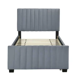 Lit Gigogne 90x190 cm - Lit avec Lit Supplémentaire, Tissu Velours Doux, Gris, Sans Matelas><noscript><img width=