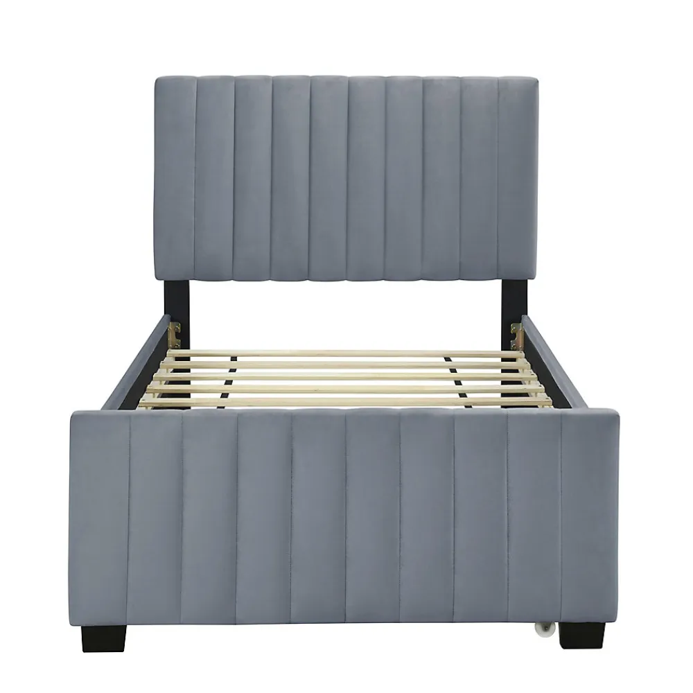 Lit Gigogne 90x190 cm - Lit avec Lit Supplémentaire, Tissu Velours Doux, Gris, Sans Matelas>Okwish New