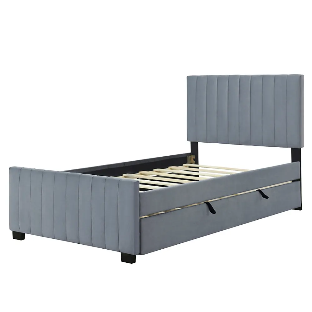 Lit Gigogne 90x190 cm - Lit avec Lit Supplémentaire, Tissu Velours Doux, Gris, Sans Matelas>Okwish New
